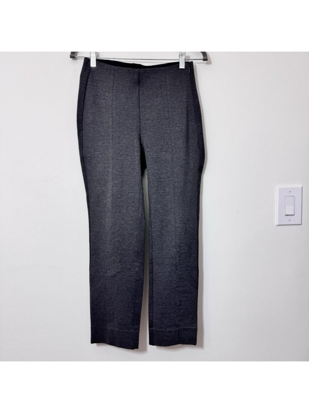 Quince Women's Ponte Knit Pants Size M Straight Leg Zip Side Slit Hem Gray